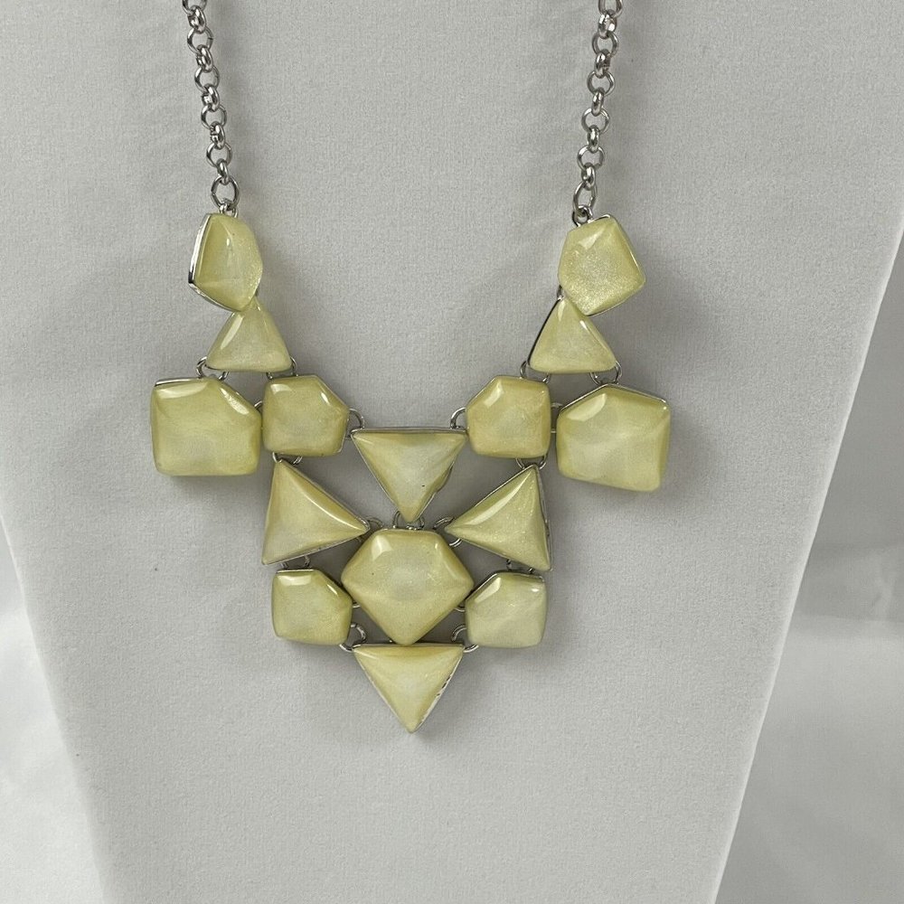 Charming Charlie Statement Necklace Silver Tone Sea Foam Yellow Green Faux Stone